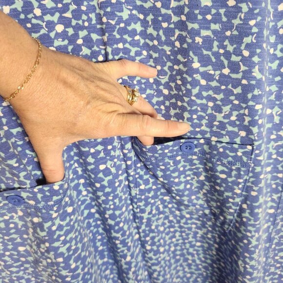 T by Talbots Blue pockets Easy Roll Cuff Short Sleeve Shift Dress Sz Small - Picture 7 of 9